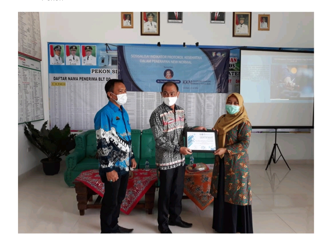 Sosialisasi Protokol Kesehatan New Normal Oleh Ns. Diny Vellyana S.Kep.,MMR di Pekon Sidodadi Pringsewu Lampung.
